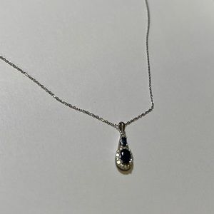 Natural Sapphire Necklace 1/10 ct tw Diamonds 10K White Gold